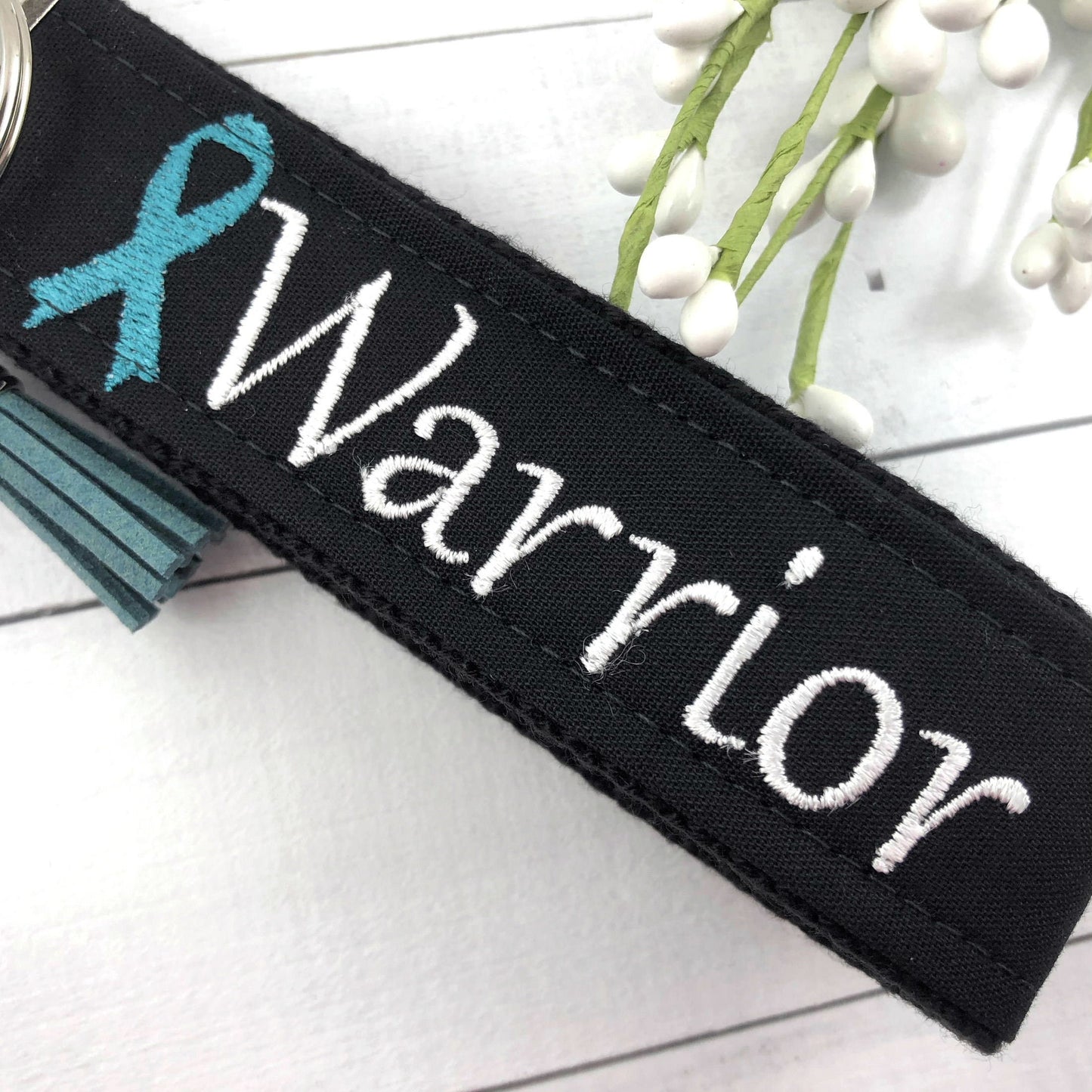 Cancer Warrior Embroidered Keychain Key Fob Tassel Charm