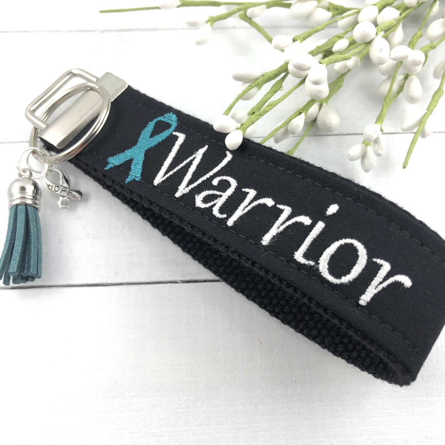 Cancer Warrior Embroidered Keychain Key Fob Tassel Charm