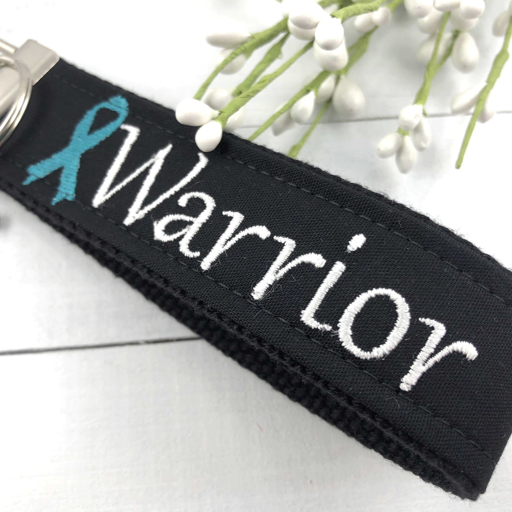 Cancer Warrior Embroidered Keychain Key Fob Tassel Charm