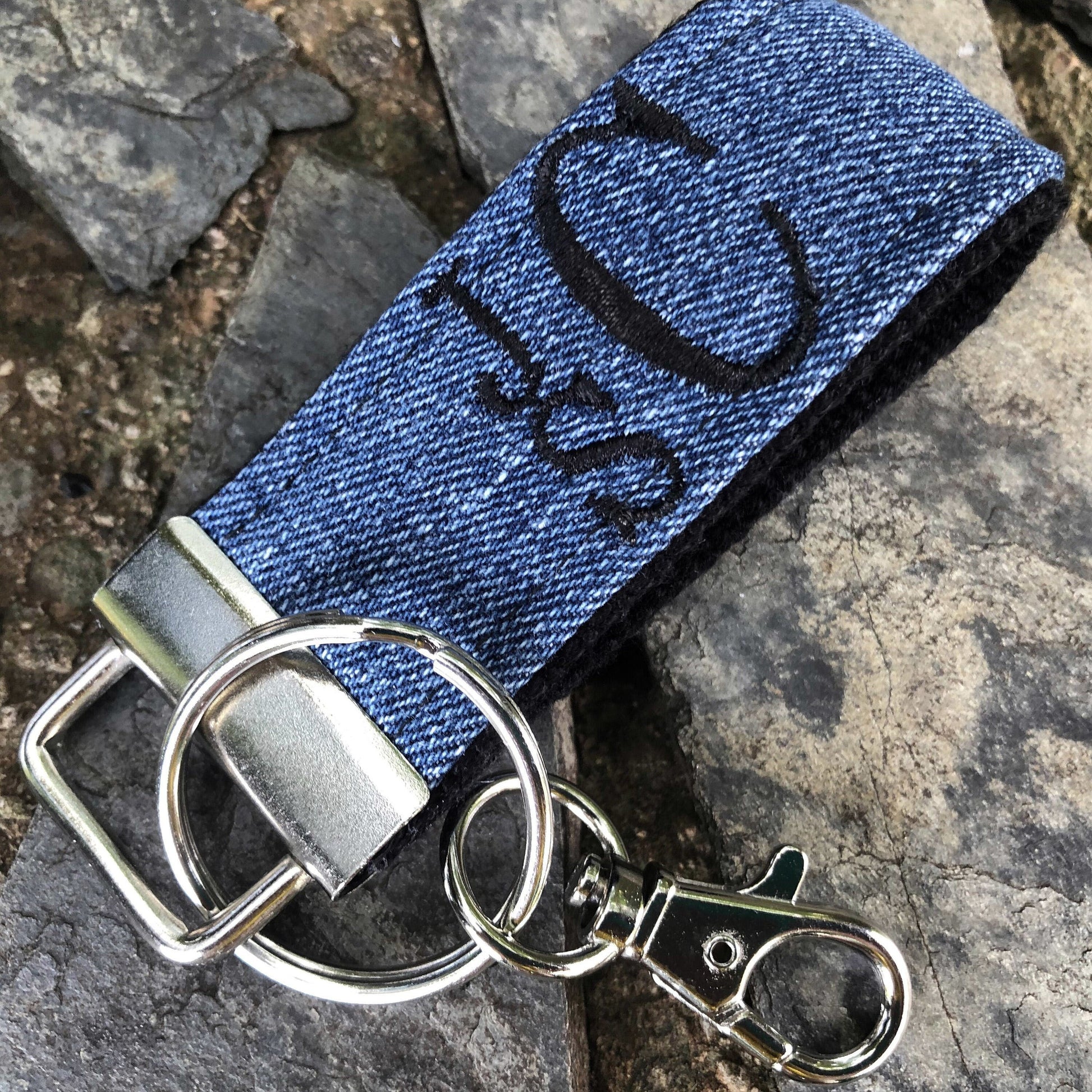 Upcycled Denim Mini Key FOB Keychain for Him - Mini Keychain for Boyfriend, Husband, Father Ideal as Belt Loop Keychain