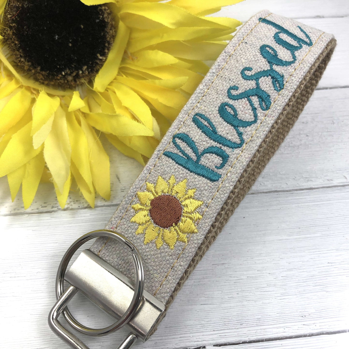Blessed Wristlet Keychain, Wrist Keychain for Her, Key fob Wristlet, Keychain Wristlet, Bracelet Keychain, Inspirational Keychain, Sunflower