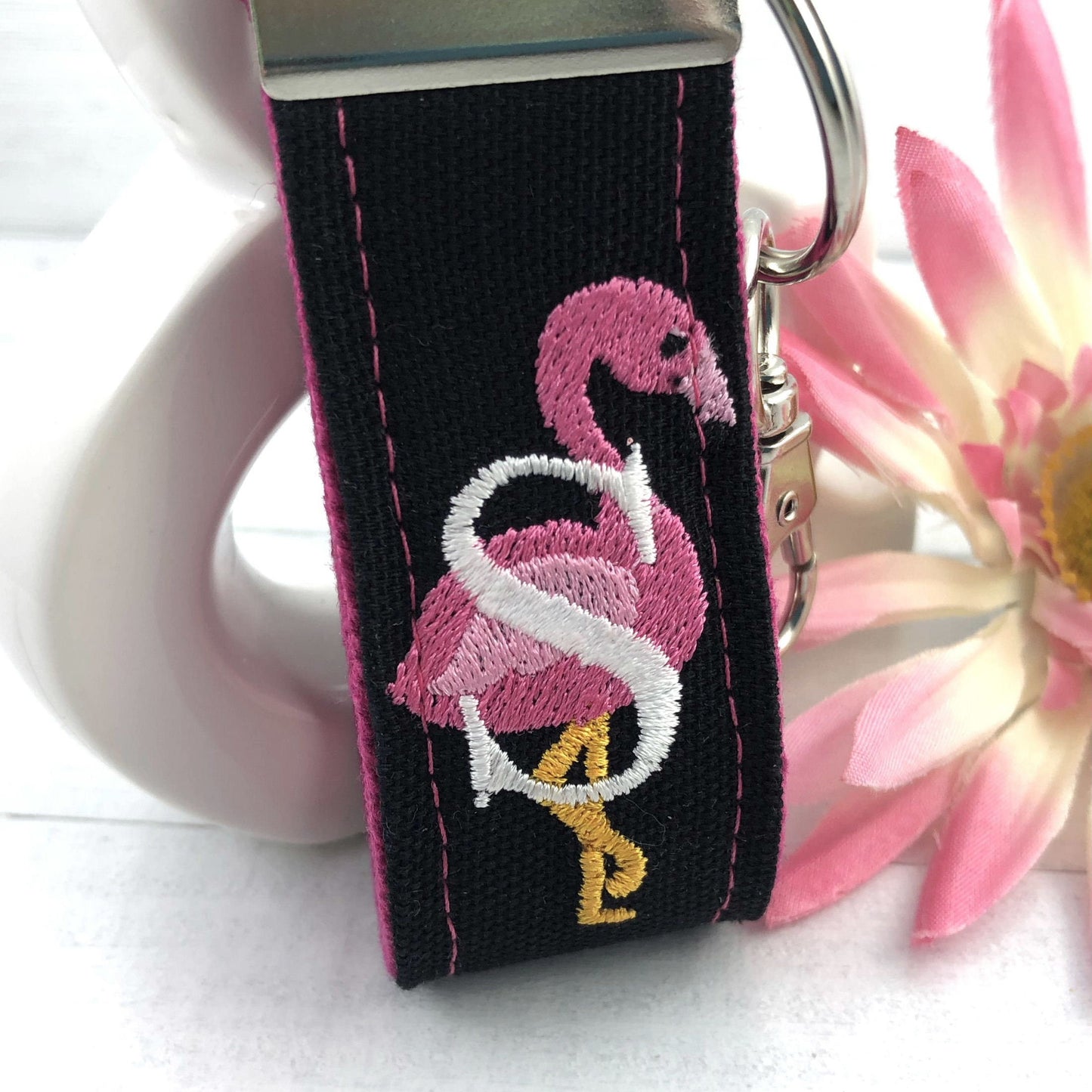 Pink Flamingo Keychain, Flamingo Gifts, Flamingo Gift, Mini Keychain FOB, Keychain for Women, Purse Mini Keychain, Monogrammed Keychain