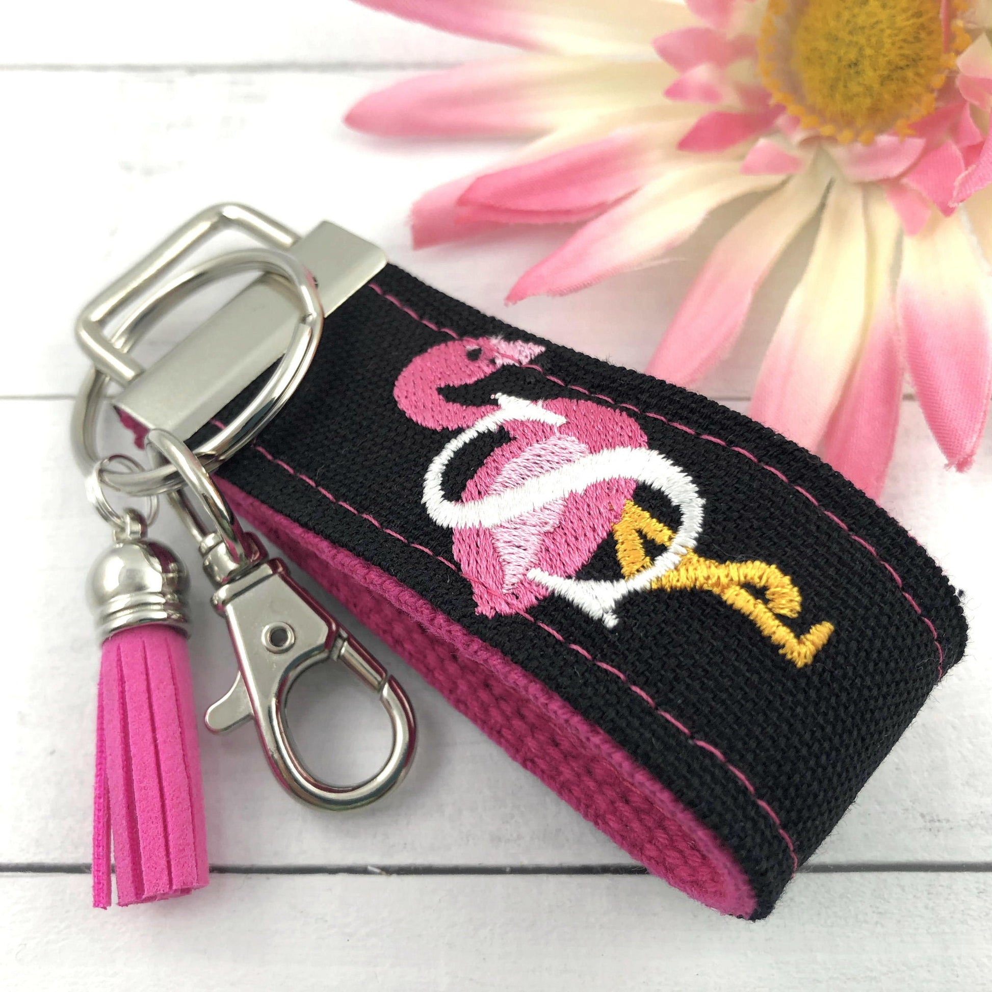 Pink Flamingo Keychain, Flamingo Gifts, Flamingo Gift, Mini Keychain FOB, Keychain for Women, Purse Mini Keychain, Monogrammed Keychain