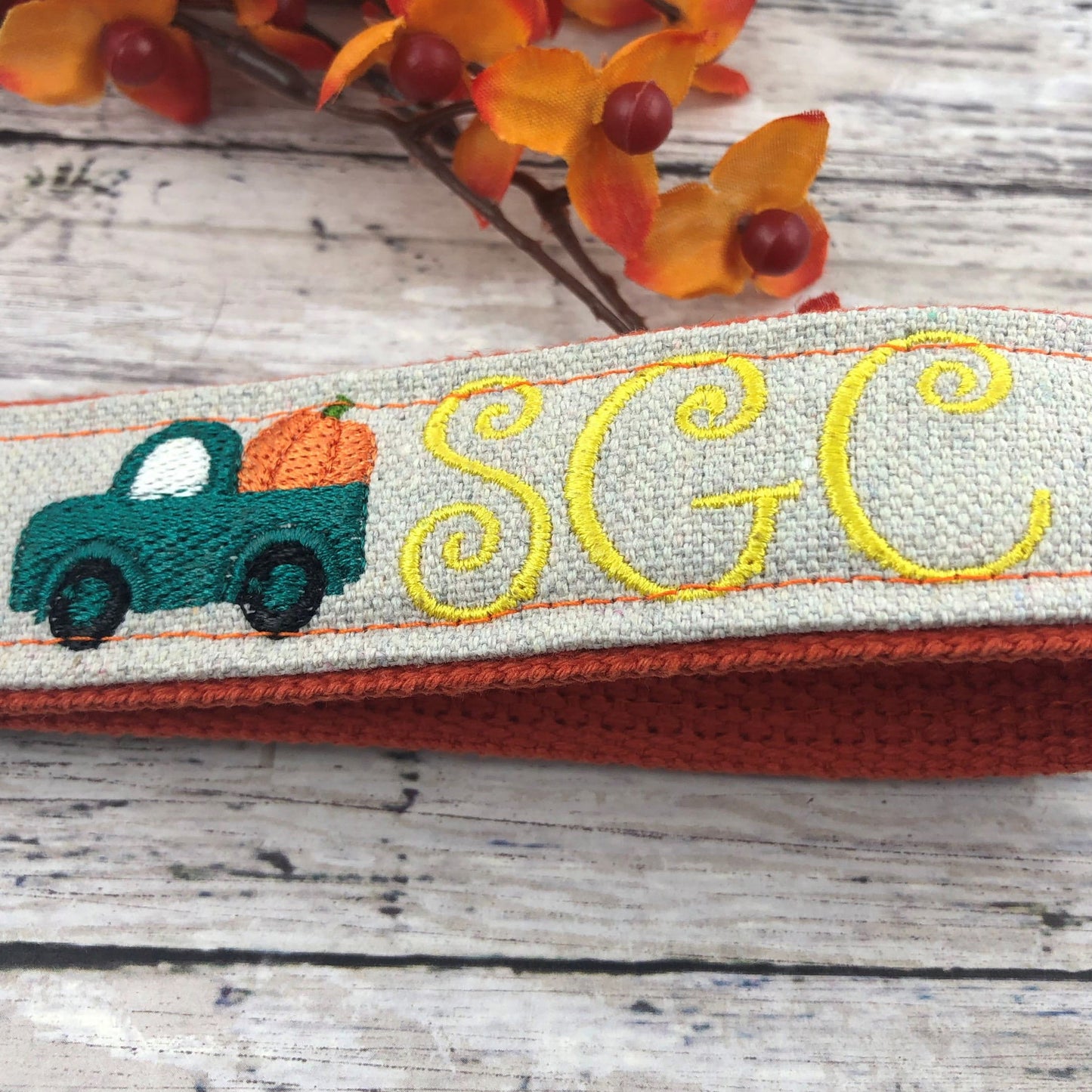 Handmade Autumn Personalized Keychain, Pumpkin, Fall, Personalized Gift, Monogram, Popular Right Now, Canvas