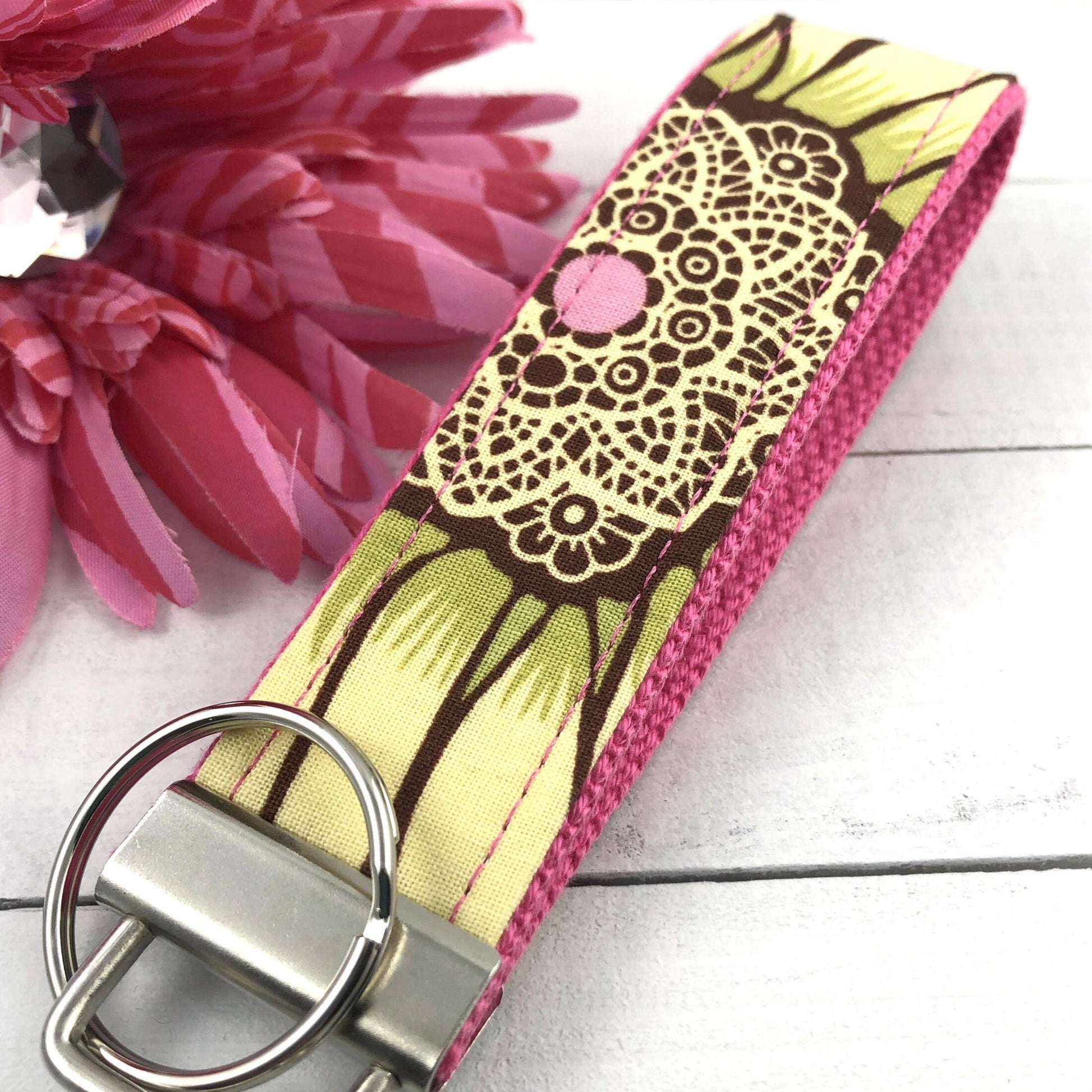 Handmade Floral Wristlet Keychain, Amy Butler Floral Fabric, College Graduation Gift for her, Good luck gifts