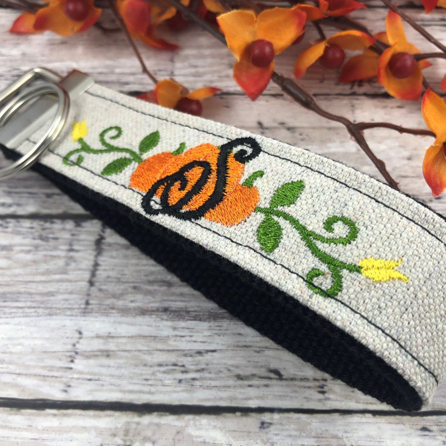 Handmade Autumn Personalized Keychain, Pumpkin, Fall, Personalized Gift, Monogram, Popular Right Now, Canvas