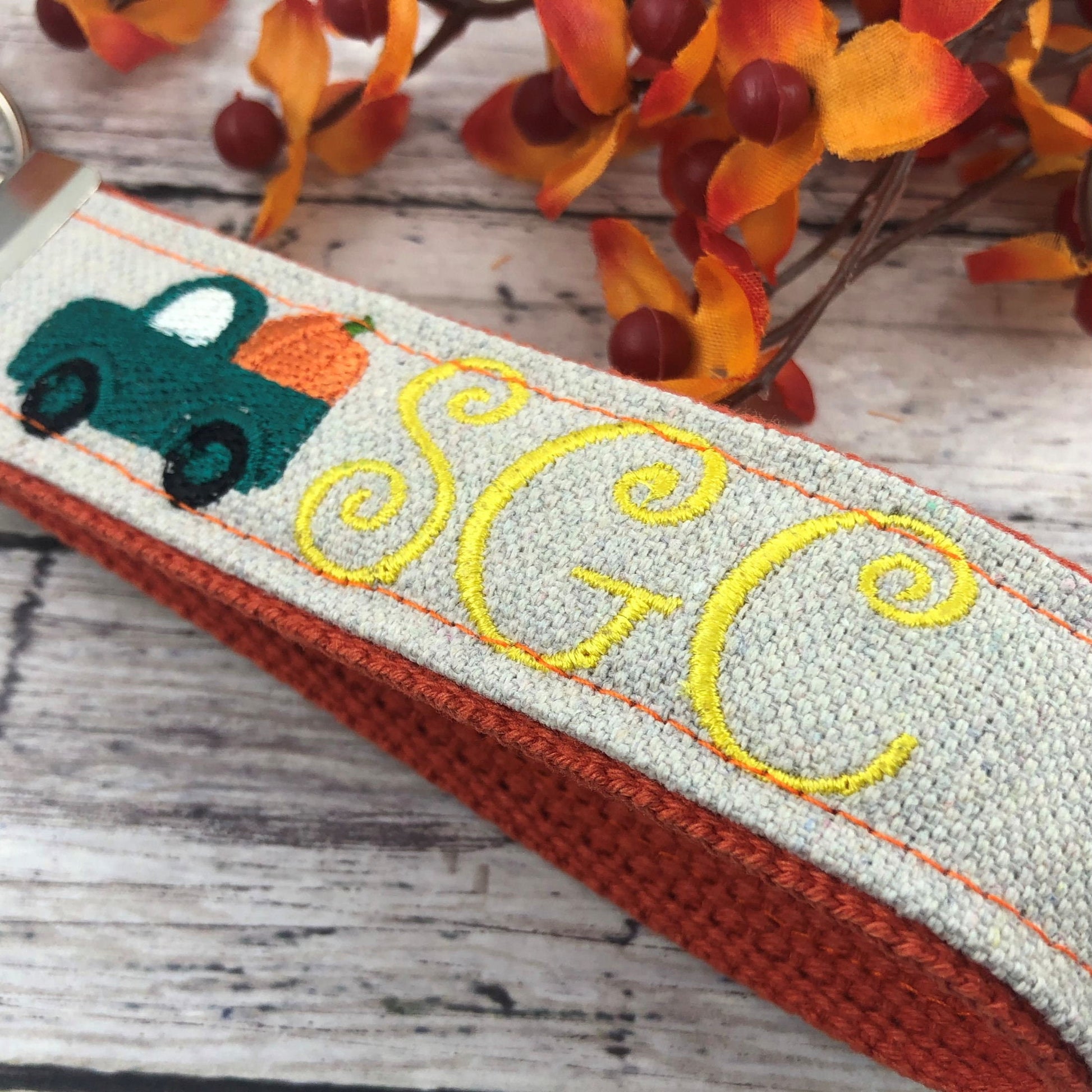 Handmade Autumn Personalized Keychain, Pumpkin, Fall, Personalized Gift, Monogram, Popular Right Now, Canvas