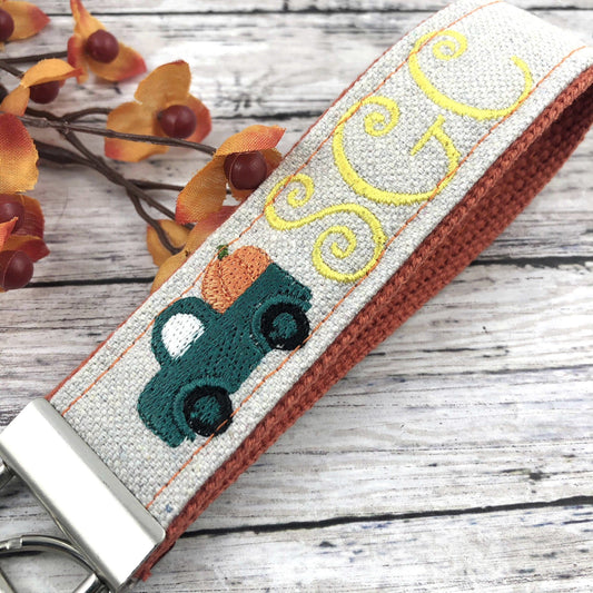 Handmade Autumn Personalized Keychain, Pumpkin, Fall, Personalized Gift, Monogram, Popular Right Now, Canvas
