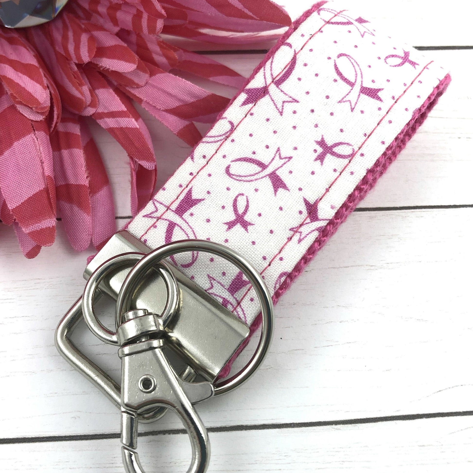 Mini Keyfob FOB Keychain for Women Ideal as a Purse Keychain or Backpack Keychain, Cancer Awareness