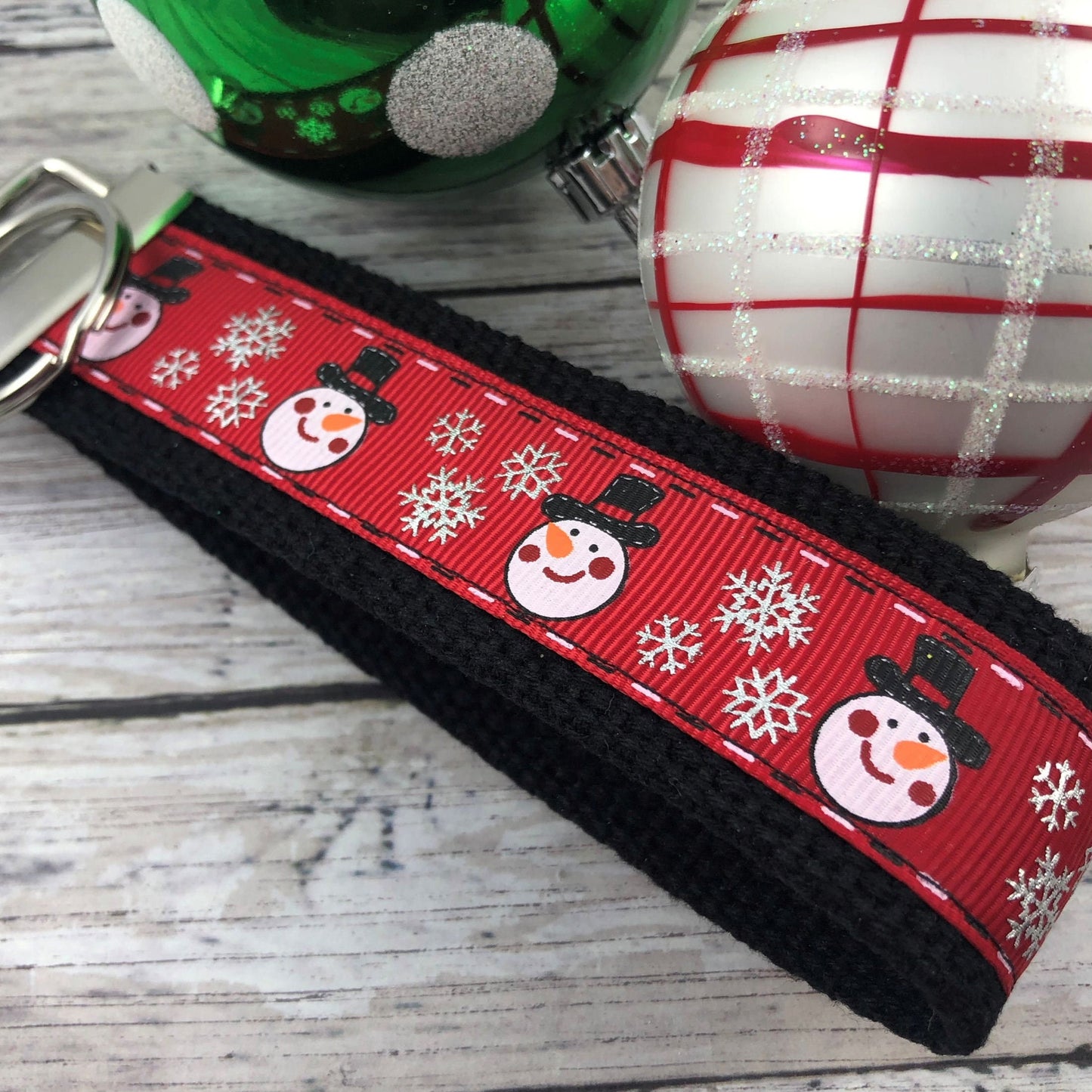 Handmade Christmas Keychain Wristlet, Snowman, Snowflake, Popular Right Now, Ribbon Keychain, Teacher Gifts
