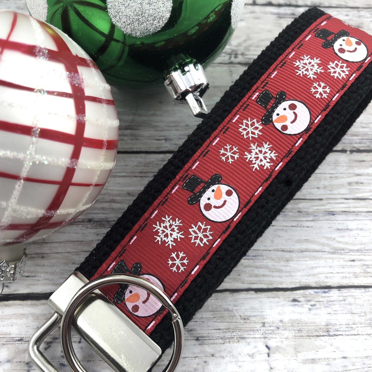 Handmade Christmas Keychain Wristlet, Snowman, Snowflake, Popular Right Now, Ribbon Keychain, Teacher Gifts