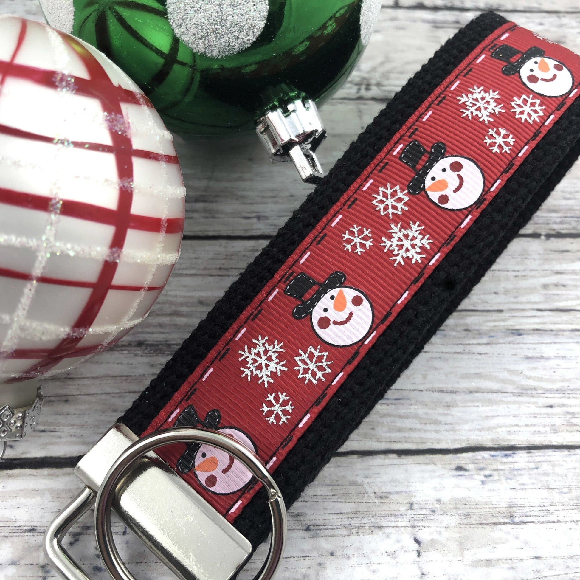 Handmade Christmas Keychain Wristlet, Snowman, Snowflake, Popular Right Now, Ribbon Keychain, Teacher Gifts
