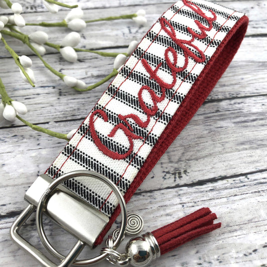 Grateful Embroidered Keychain Key Fob Tassel Charm