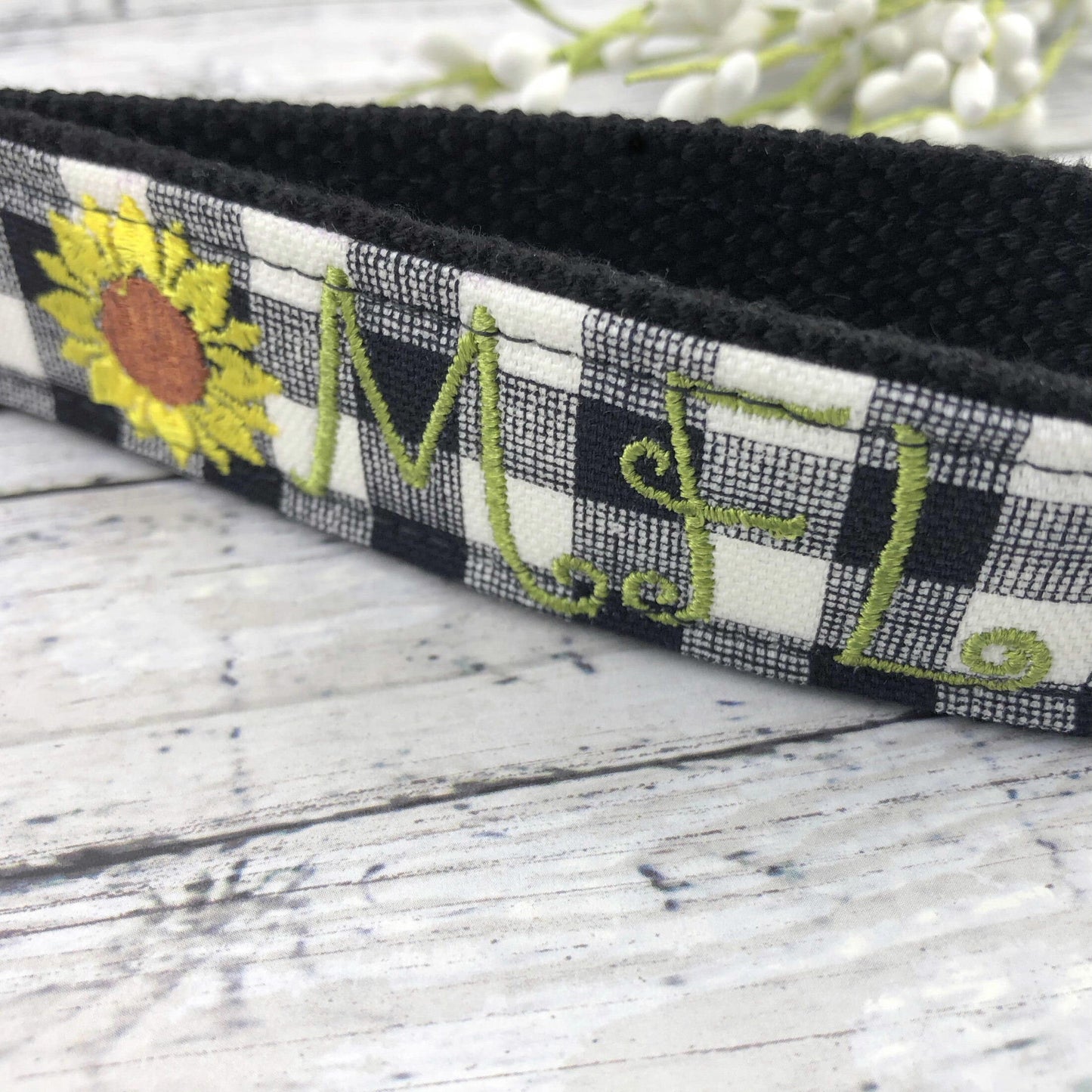 Sunflower Keychain | Monogrammed Keychain | Initials Keychain | Initial Keychain | Embroidered Keychain | Buffalo Plaid