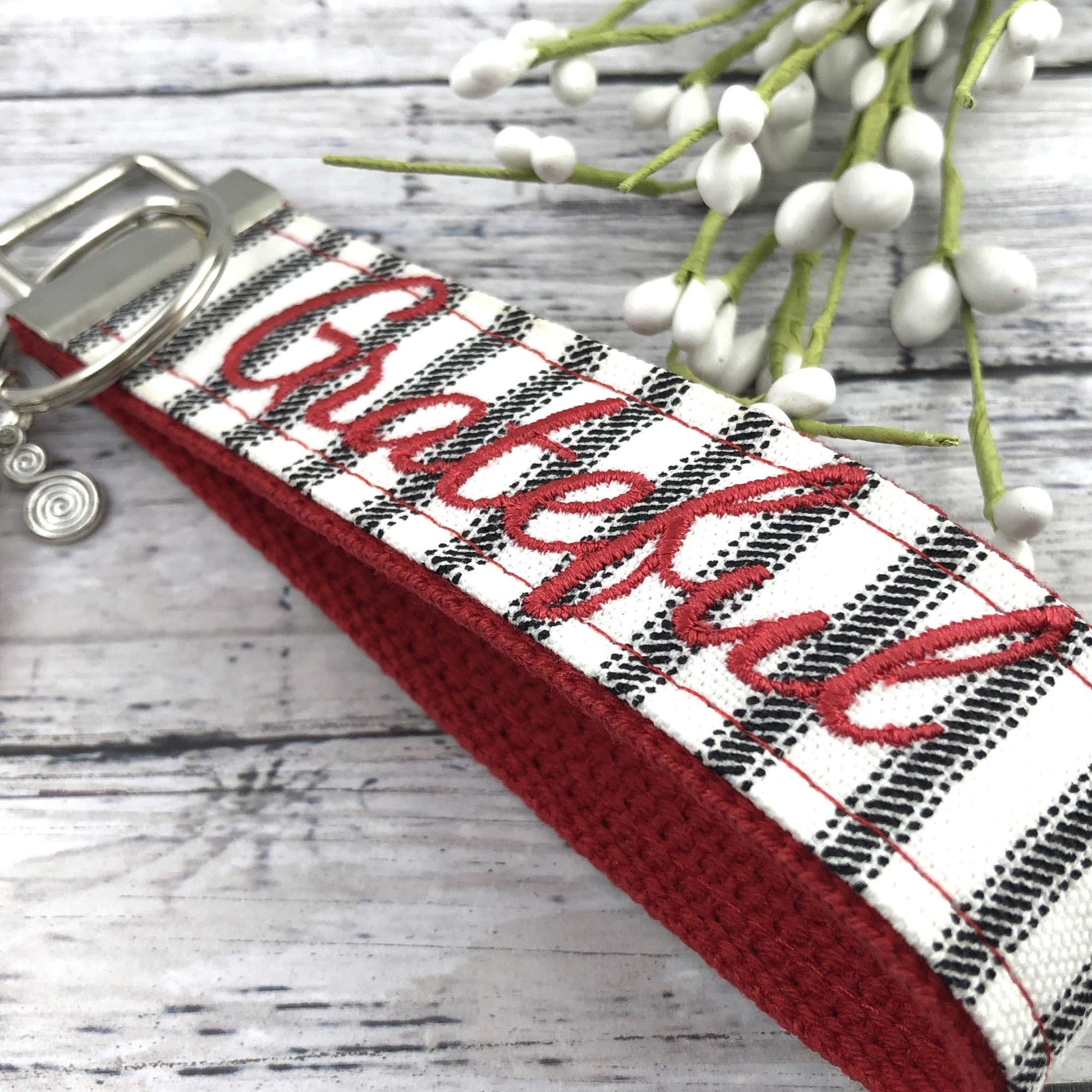 Grateful Embroidered Keychain Key Fob Tassel Charm