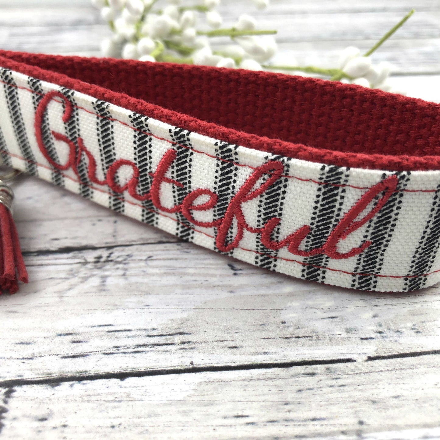 Grateful Embroidered Keychain Key Fob Tassel Charm