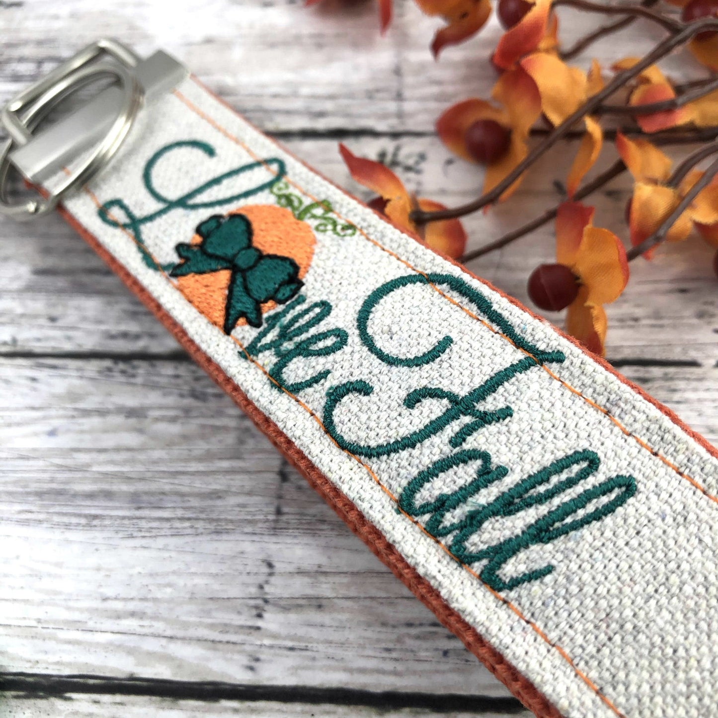 Handmade Autumn Keychain Wristlet, Pumpkin, Fall, Personalized Gift, Popular Right Now, Canvas, Autumn Gifts, Fall Gifts
