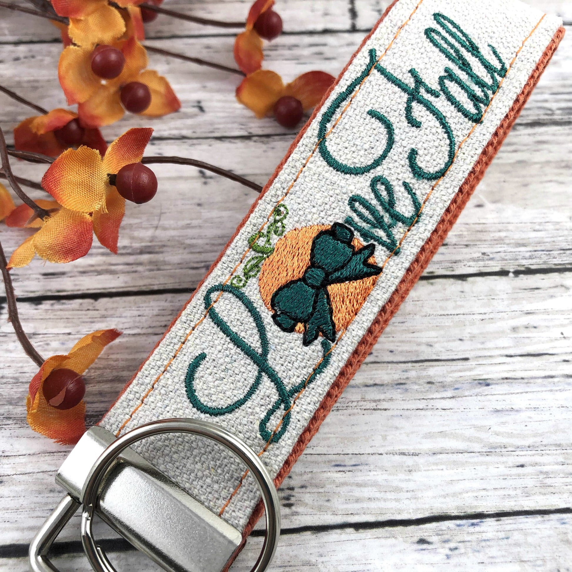 Handmade Autumn Keychain Wristlet, Pumpkin, Fall, Personalized Gift, Popular Right Now, Canvas, Autumn Gifts, Fall Gifts