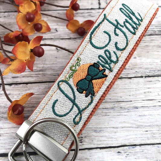 Handmade Autumn Keychain Wristlet, Pumpkin, Fall, Personalized Gift, Popular Right Now, Canvas, Autumn Gifts, Fall Gifts