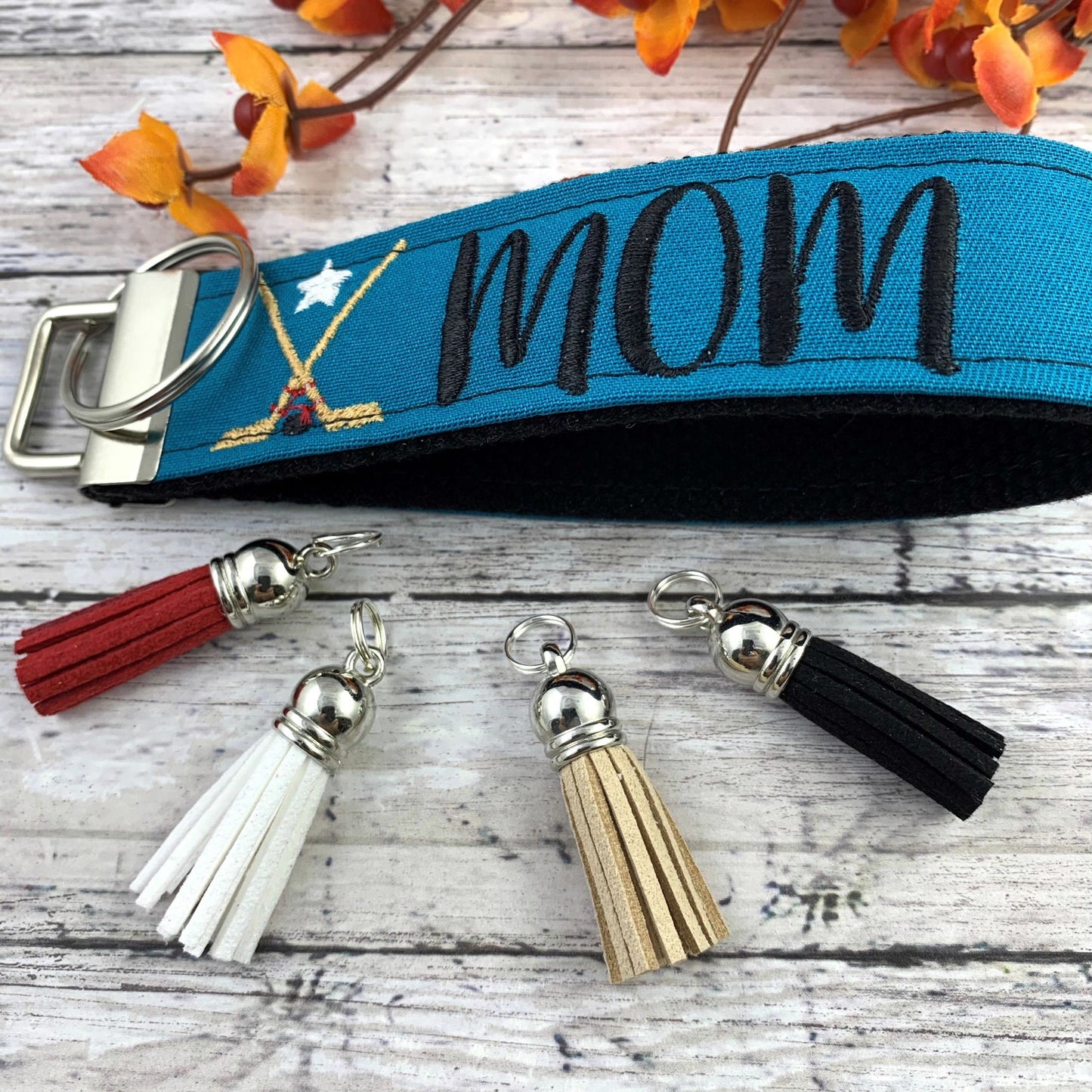 Handmade Hockey Mom Keychain Wristlet, Popular Right Now, Embroidered Keychain, Hockey Gifts, Mom Stocking Stuffer