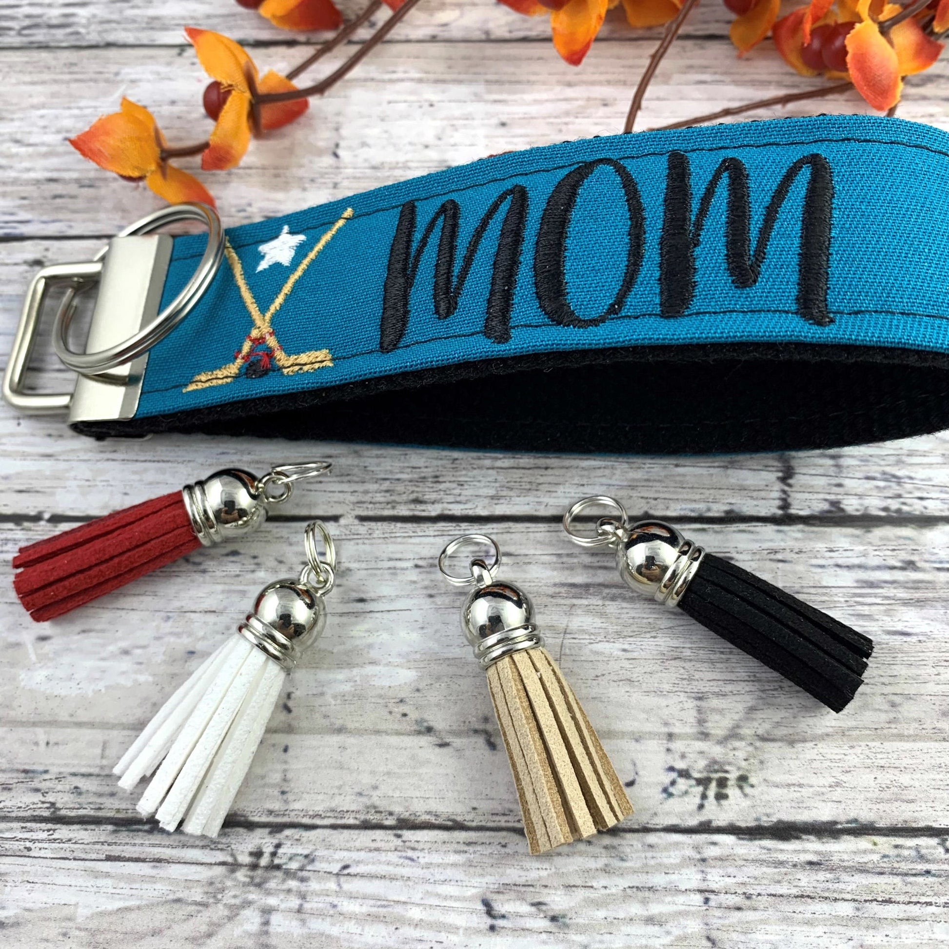 Handmade Hockey Mom Keychain Wristlet, Popular Right Now, Embroidered Keychain, Hockey Gifts, Mom Stocking Stuffer