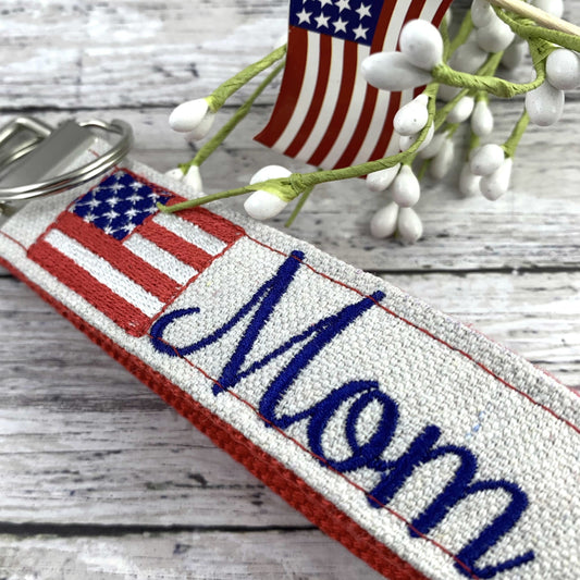 Handmade American Flag Keychain Wristlet, Popular Right Now, Embroidered Keychain, Army Mom, Mom Gifts, Marine Mom