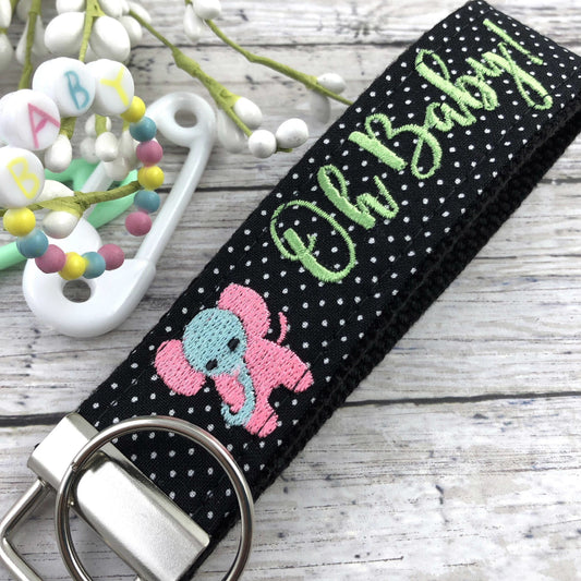Expecting Mom Gift, Handmade Keychain Wristlet, New Mom Gift, Baby Shower Gift, Pregnancy Gift, Oh Baby, Elephant