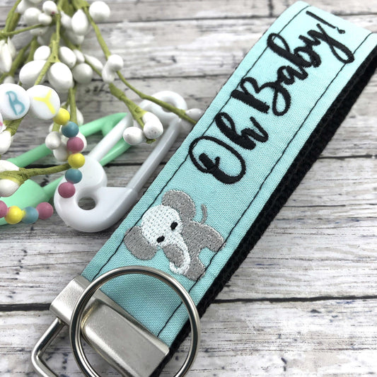 Expecting Mom Gift, Handmade Keychain Wristlet, New Mom Gift, Baby Shower Gift, Pregnancy Gift, Oh Baby, Elephant