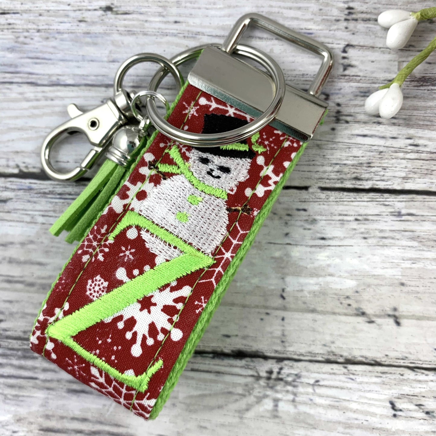 Snowman Monogram Keychain, Secret Santa Gift For Women, Initial Keychain, Snowflake, Popular Right Now, Cute Keychain