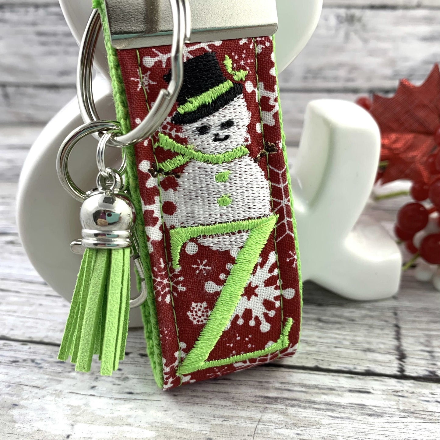 Snowman Monogram Keychain, Secret Santa Gift For Women, Initial Keychain, Snowflake, Popular Right Now, Cute Keychain