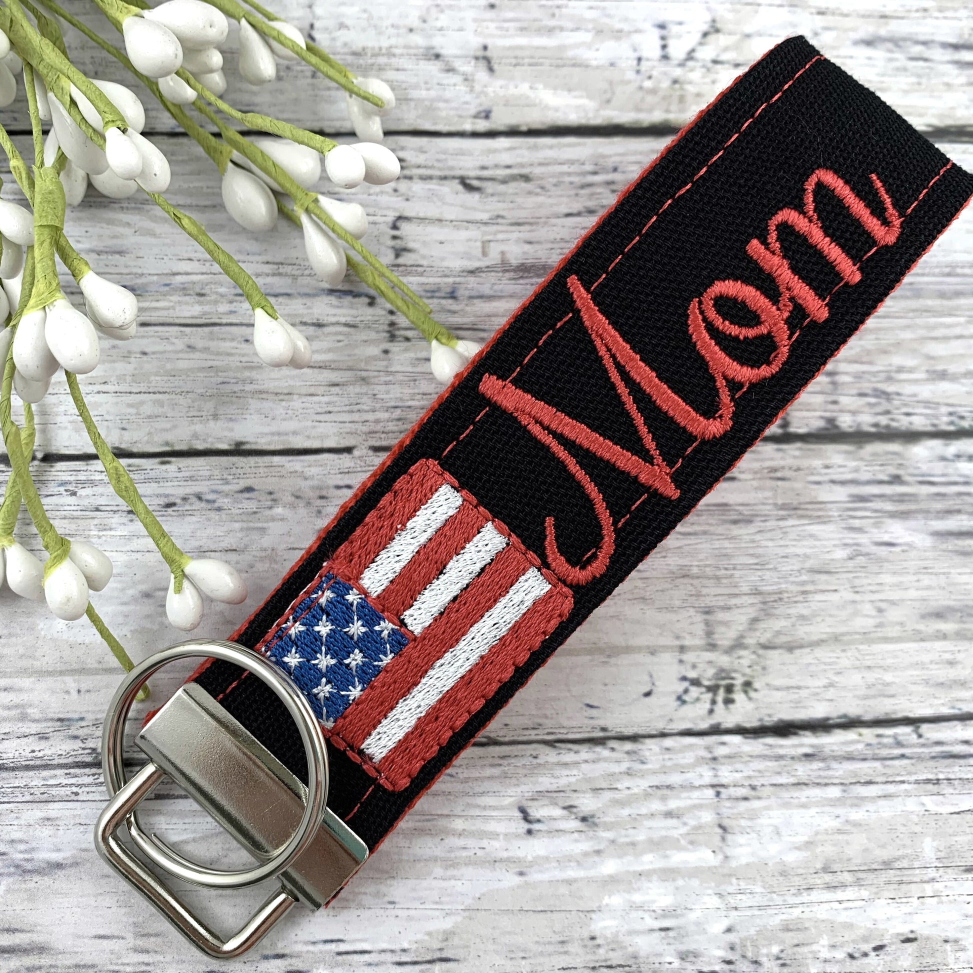American Flag Wristlet Keychain, Popular Right Now, Embroidered Keychain, Army Mom, Mom Gifts, Marine Mom, Mothers Day Gift Basket, Mom Gift