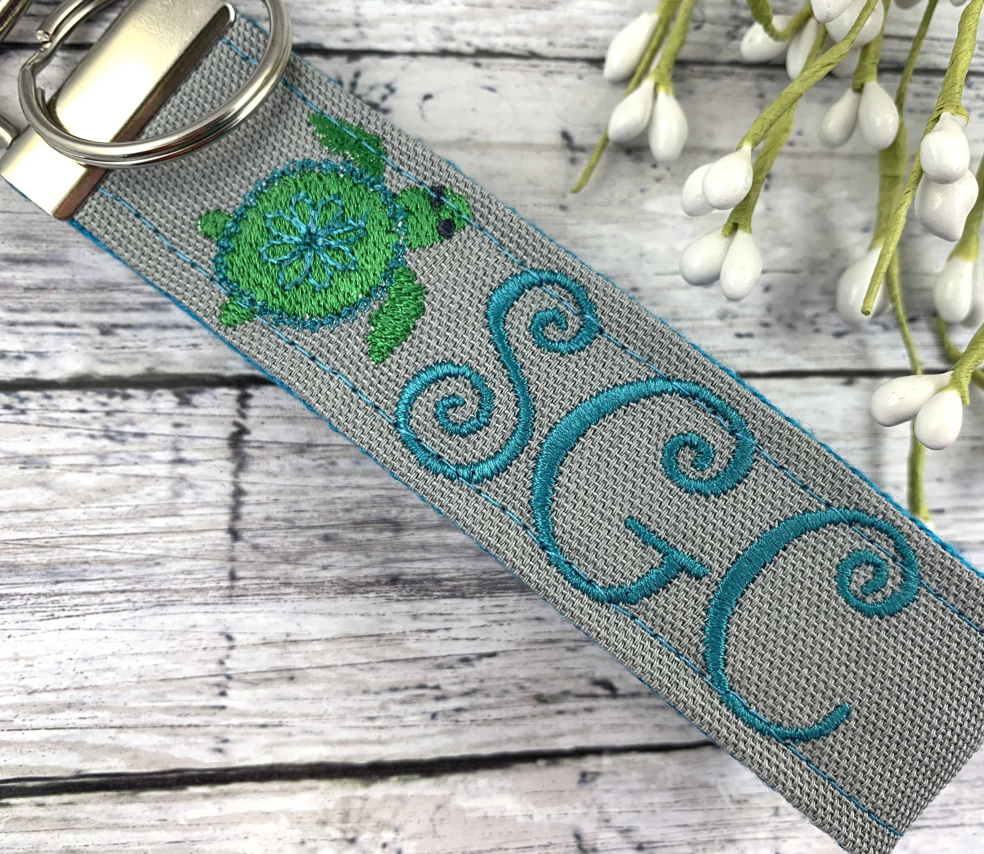 Sea Turtle Keychain | Monogrammed Keychain | Initials Keychain | Initial Keychain | Embroidered Keychain | Sea Turtle | Popular Right Now