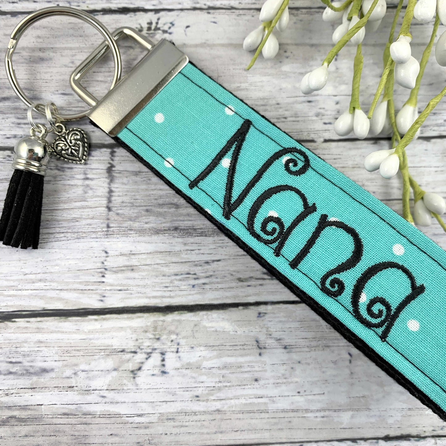 NANA Embroidered Keychain Key Fob Tassel Charm Keyring