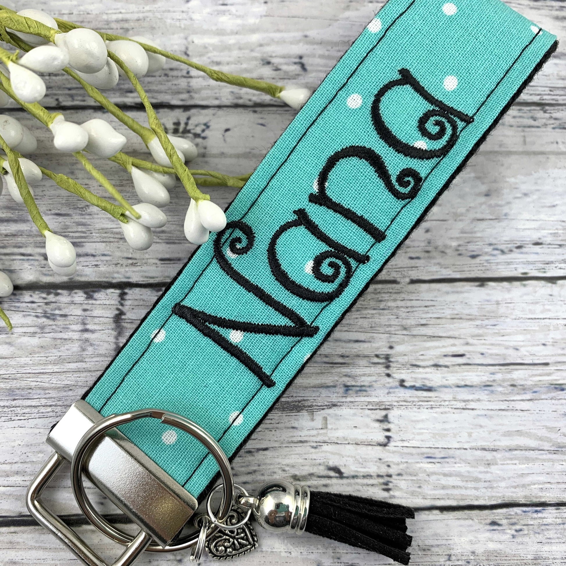 NANA Embroidered Keychain Key Fob Tassel Charm Keyring