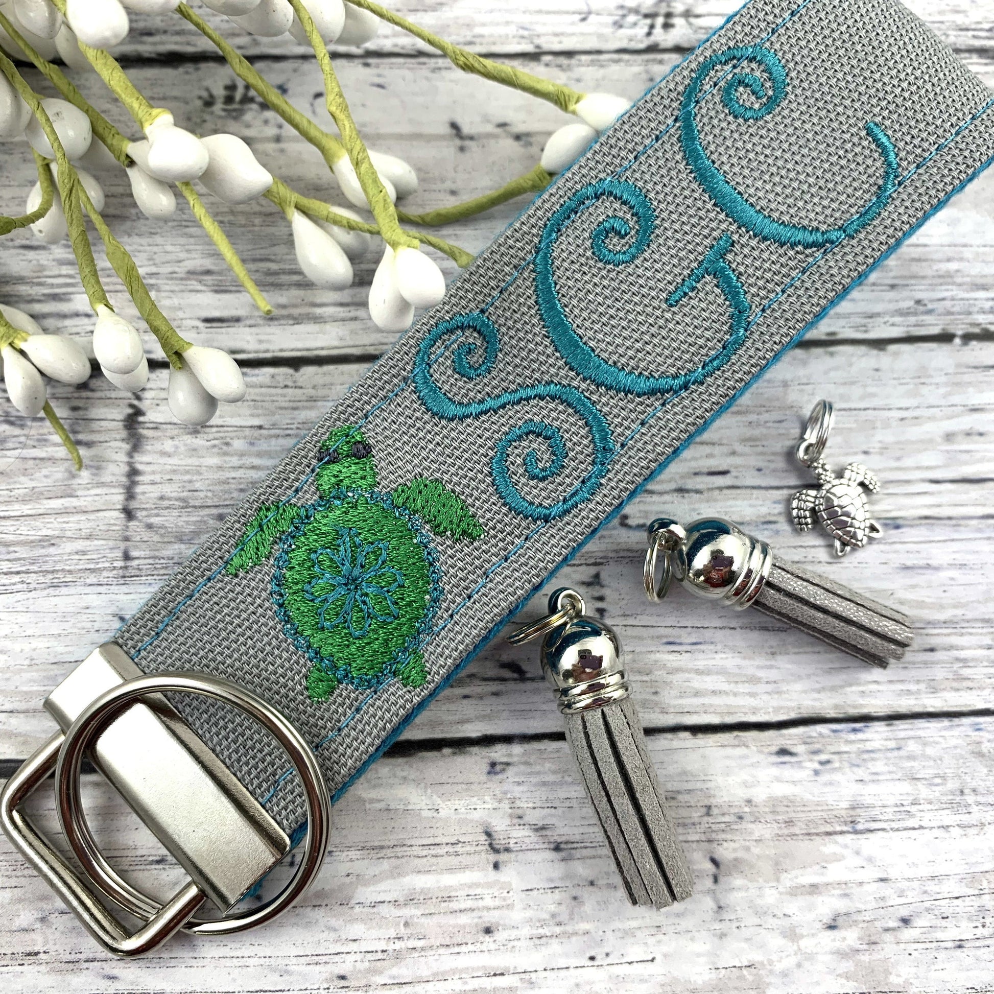 Sea Turtle Keychain | Monogrammed Keychain | Initials Keychain | Initial Keychain | Embroidered Keychain | Sea Turtle | Popular Right Now