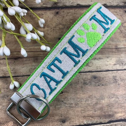 Cat Mom Keychain, Rescue Mom, Vet Tech Gift, Cat Lover Gift Ideas, Embroidered Keychain, Adopt a Pet, Trending Now, Cat Sitter, Cat Owner