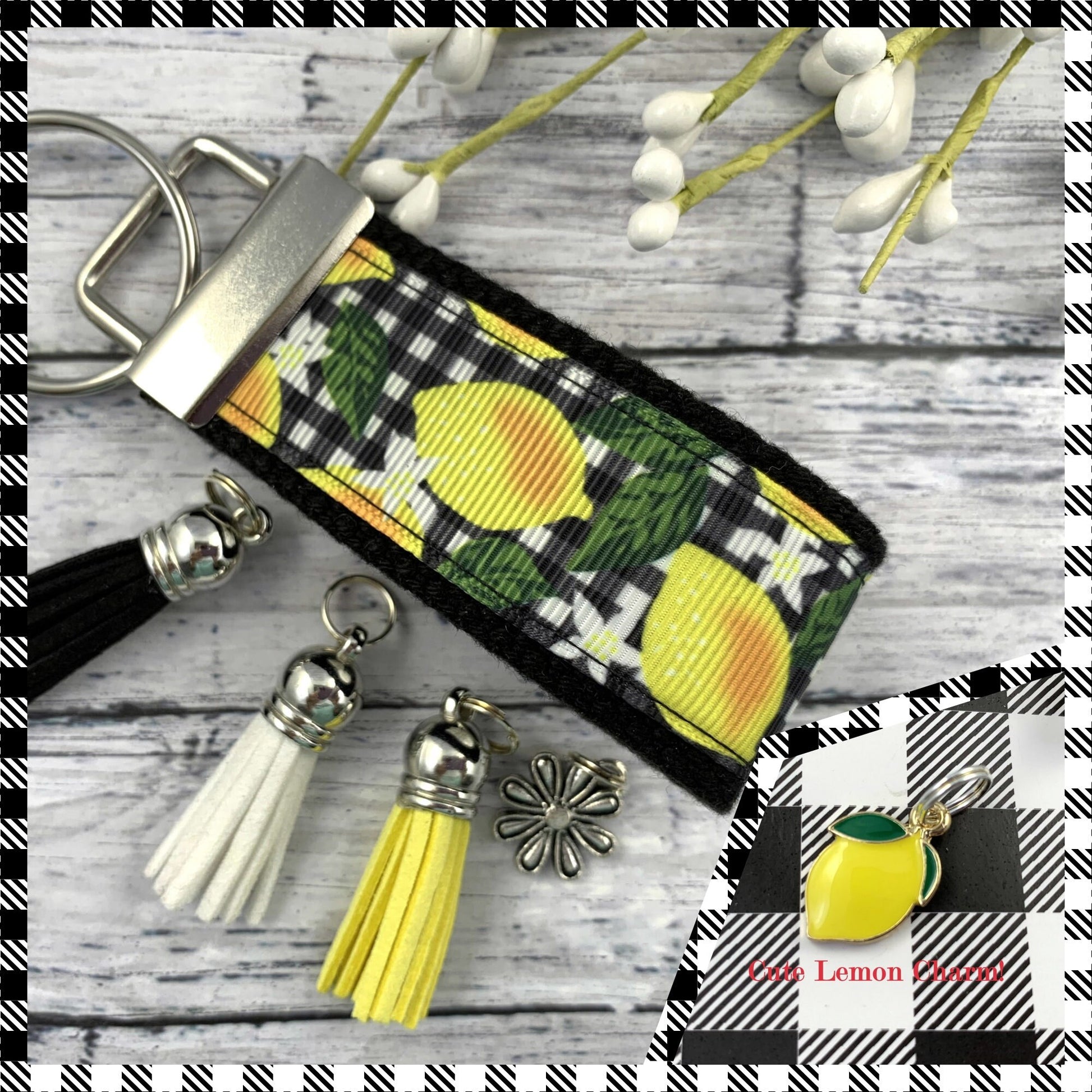 Handmade Lemon Keychain, Get Well Gift, Popular Right Now, Mini Keychain, Lemons, Luggage Tag, Moving Away Gift, Ribbon Keychain, New Driver