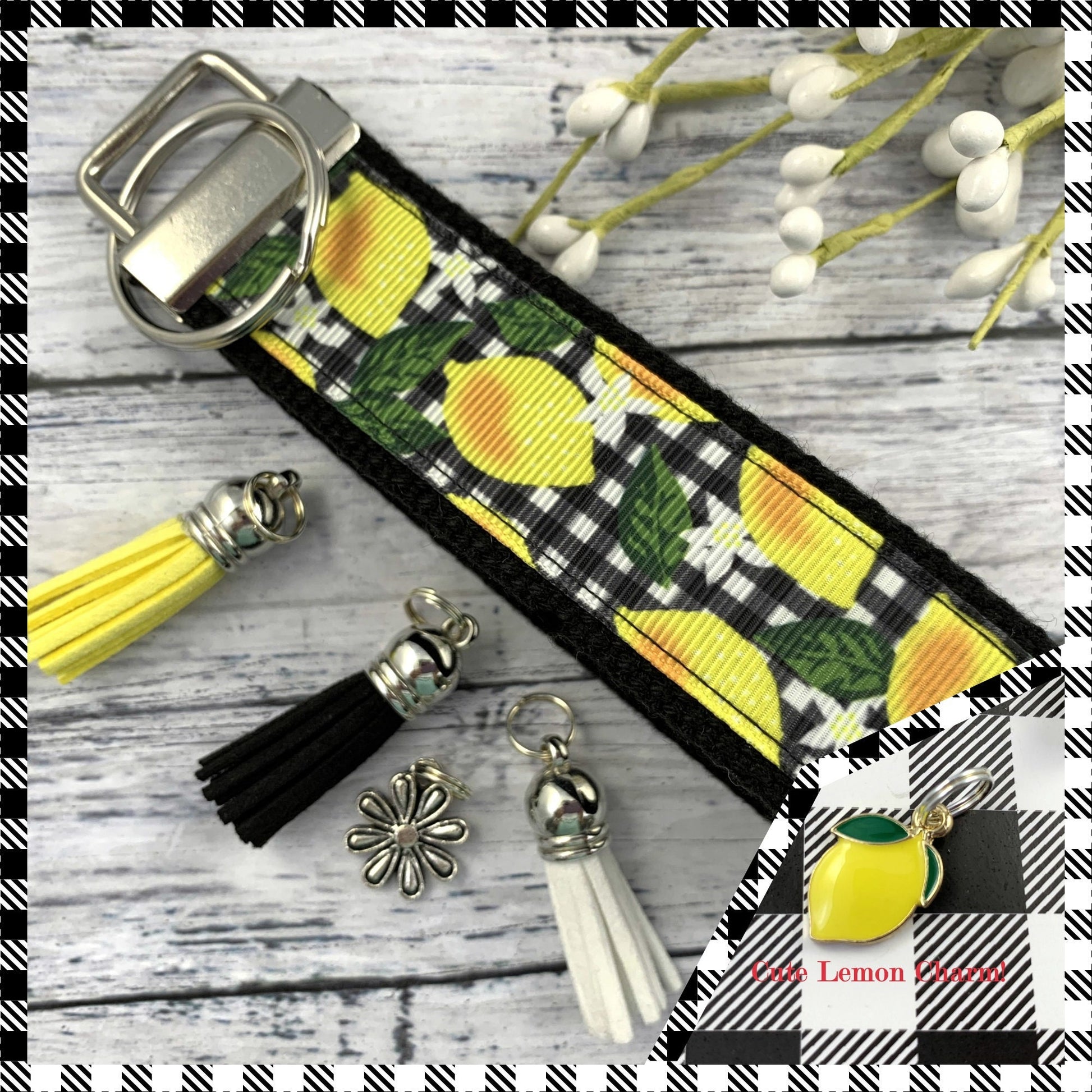 Handmade Lemon Keychain, Ribbon Keychain, Popular Right Now, Keyfob Wristlet, Soul Sister Gift, Get Well Gift, Moving Away Gift, Lemons