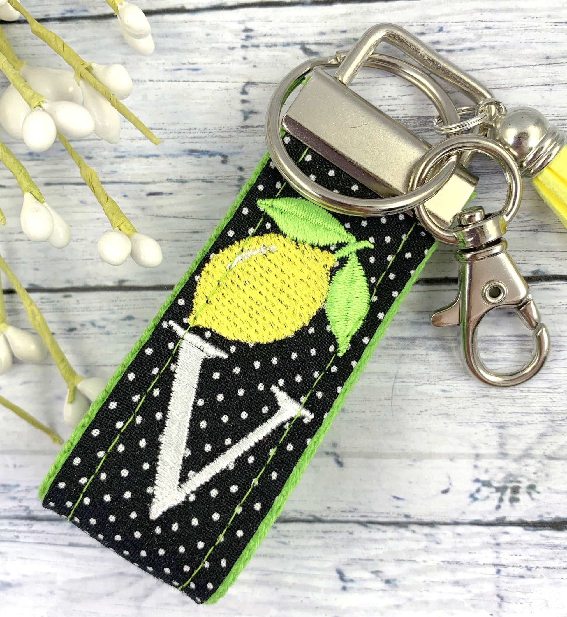 Lemon Initial Keychain, Stress Relief Gift, Polka Dots, Lemons, Popular Right Now, Cheer up Gift, Goodbye Friend Gift, Girls Weekend Gift