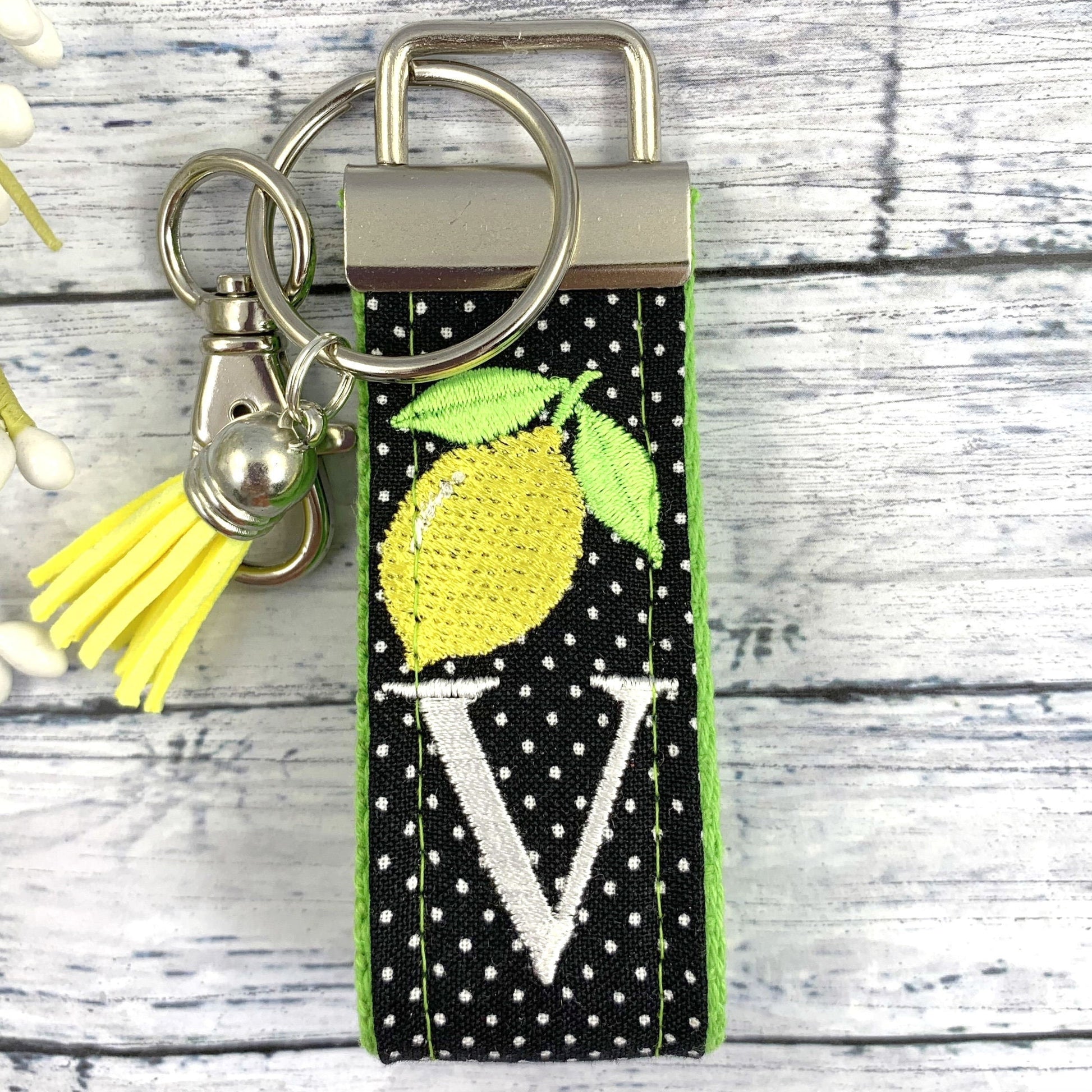 Lemon Initial Keychain, Stress Relief Gift, Polka Dots, Lemons, Popular Right Now, Cheer up Gift, Goodbye Friend Gift, Girls Weekend Gift