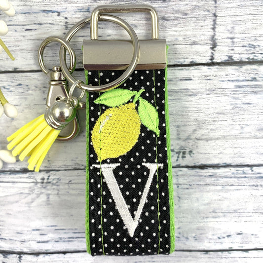 Lemon Initial Keychain, Stress Relief Gift, Polka Dots, Lemons, Popular Right Now, Cheer up Gift, Goodbye Friend Gift, Girls Weekend Gift