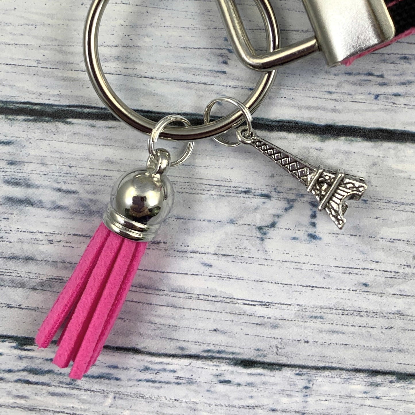 Eiffel Tower Keychain with Tassel and Charm, Paris Gift, Popular Right Now, Personalized Gift, Sweet 16 Gift, Wristlet Keychain, Paris gifts