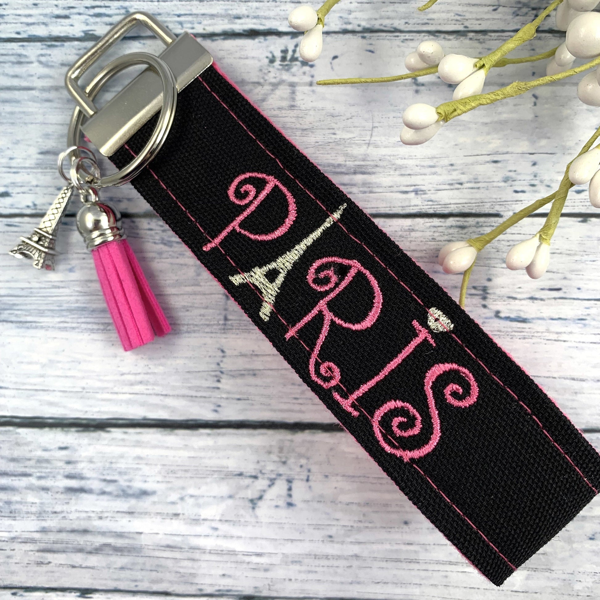 Eiffel Tower Keychain with Tassel and Charm, Paris Gift, Popular Right Now, Personalized Gift, Sweet 16 Gift, Wristlet Keychain, Paris gifts