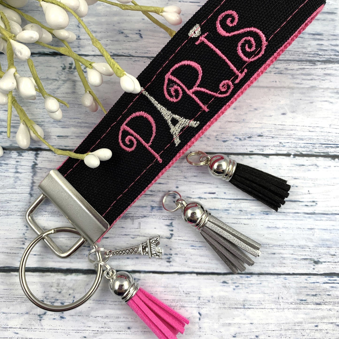 Eiffel Tower Keychain with Tassel and Charm, Paris Gift, Popular Right Now, Personalized Gift, Sweet 16 Gift, Wristlet Keychain, Paris gifts
