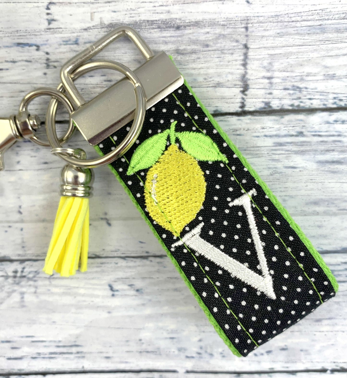 Lemon Initial Keychain, Stress Relief Gift, Polka Dots, Lemons, Popular Right Now, Cheer up Gift, Goodbye Friend Gift, Girls Weekend Gift