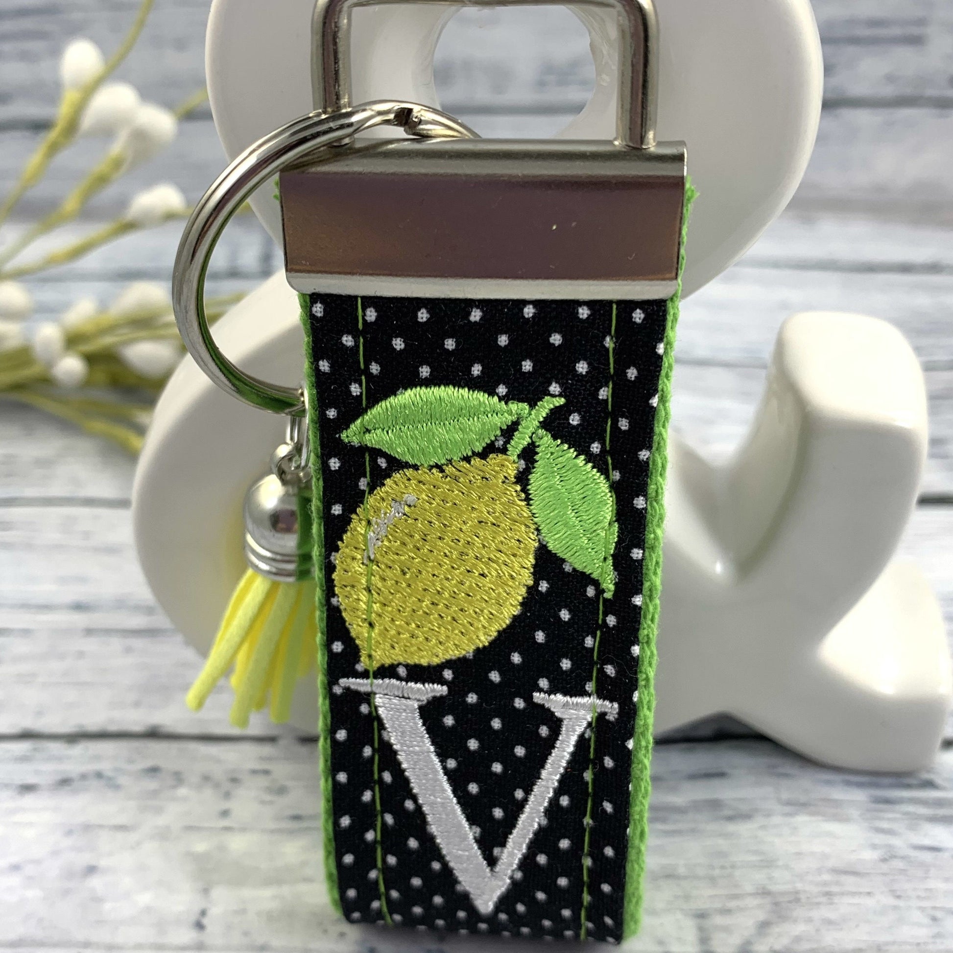 Lemon Initial Keychain, Stress Relief Gift, Polka Dots, Lemons, Popular Right Now, Cheer up Gift, Goodbye Friend Gift, Girls Weekend Gift