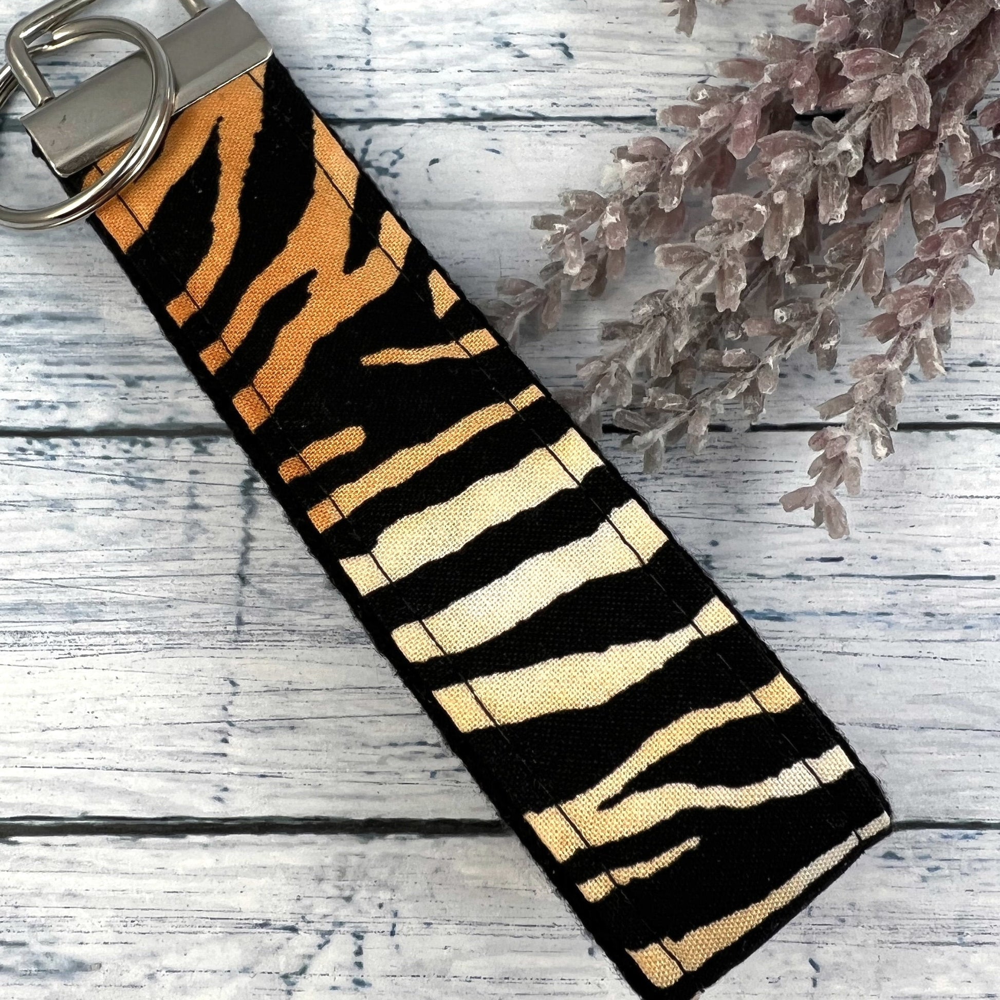 Tiger Stripe Animal Print Wristlet Keychain, Safari Animal Print Keychain, Jungle Animal prints Keychain, Safari Baby Shower Gift