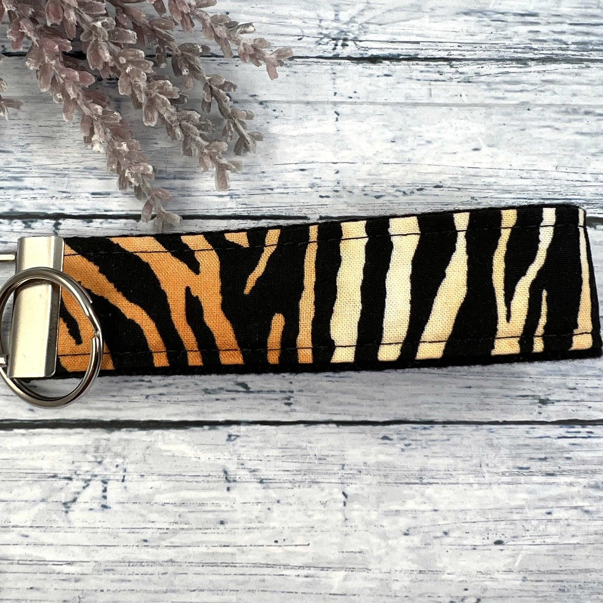 Tiger Stripe Animal Print Wristlet Keychain, Safari Animal Print Keychain, Jungle Animal prints Keychain, Safari Baby Shower Gift