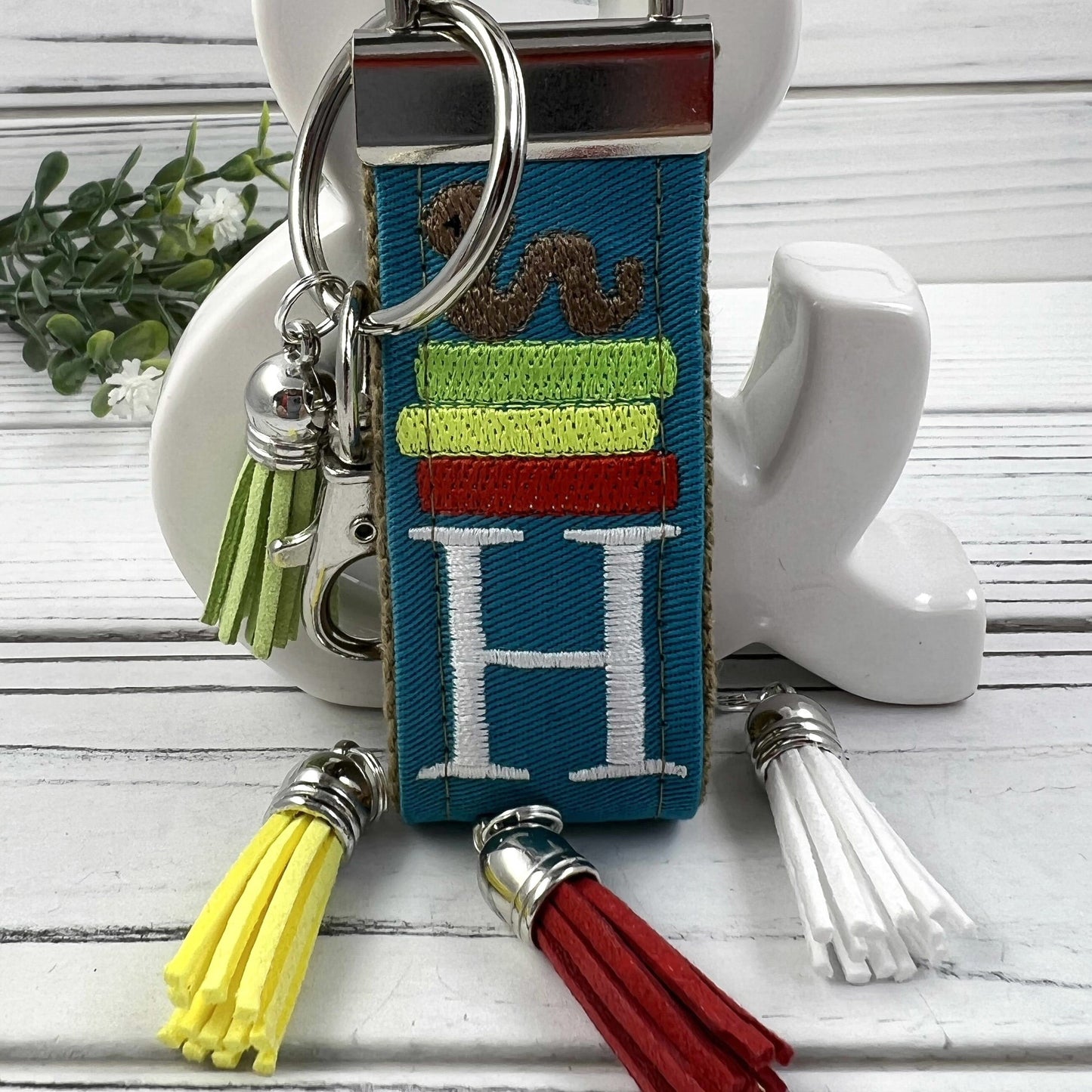 Initial Keychain for Librarian Gifts, Book Lover Gift, Teacher Retirement Gift, Future Teacher Gifts, High School Teacher, Book Keychain