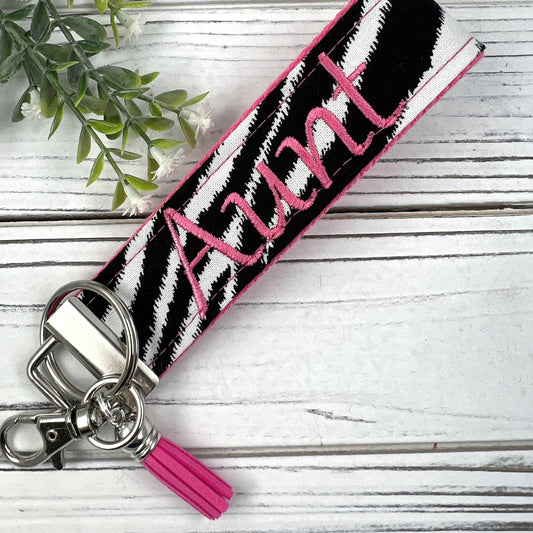 Handmade Aunt Keychain in Zebra, Aunt Gift, Aunt Birthday Gift, Embroidered Keychain, Aunt Gift from Niece, Aunt Gift from Baby, Auntie